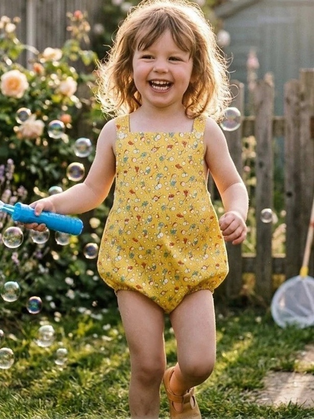 Sadie then retro Girls Yellow Floral bubble Romper Sunsuit 4/5